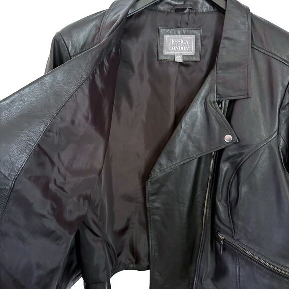 Jessica London Black Genuine Leather Moto Jacket - Plus Size 28W - Picture 7 of 15